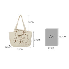 Bear Canvas Shoulder Bag Women's Handbag Cotton Cloth Shopping Bags