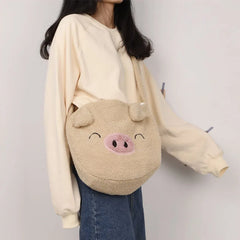 Plush Piglet Crossbody Bag Cartoon Soft Shoulder Purse With Zipper