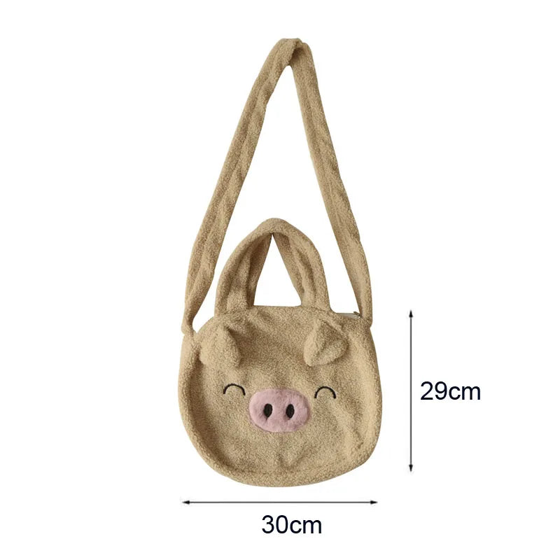 Plush Piglet Crossbody Bag Cartoon Soft Shoulder Purse With Zipper
