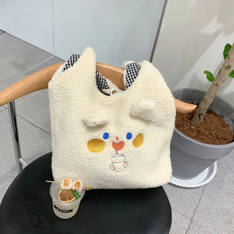 Plush Vest Bag Bear Ear Girl Shoulder Bags Lamb Hair Handbag