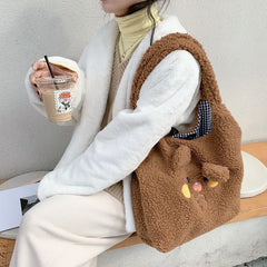 Plush Vest Bag Bear Ear Girl Shoulder Bags Lamb Hair Handbag