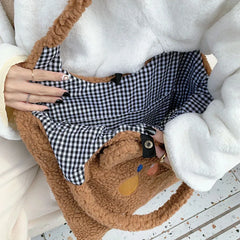Plush Vest Bag Bear Ear Girl Shoulder Bags Lamb Hair Handbag