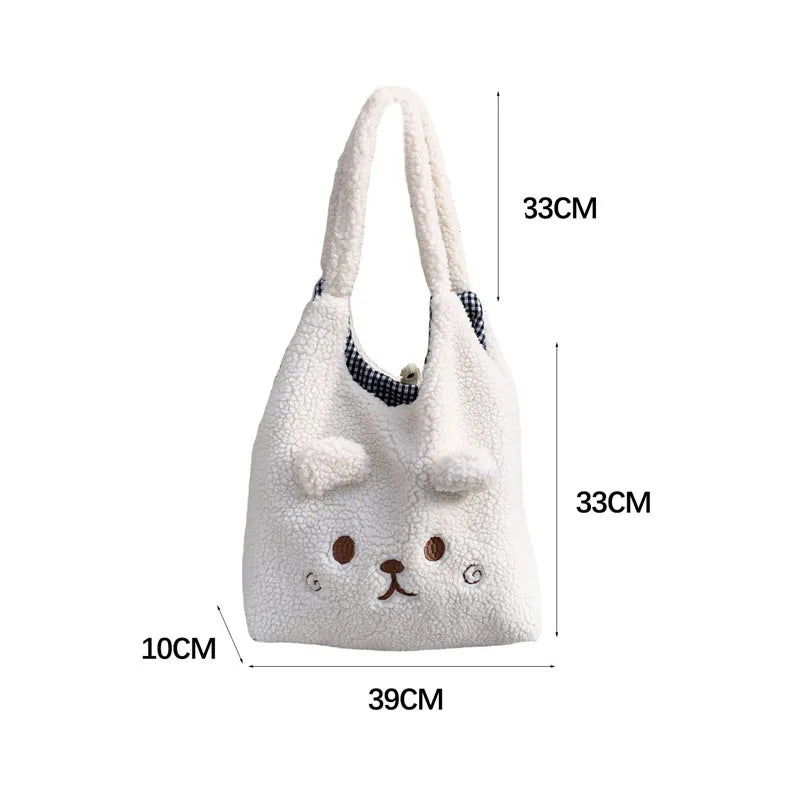 Plush Vest Bag Bear Ear Girl Shoulder Bags Lamb Hair Handbag