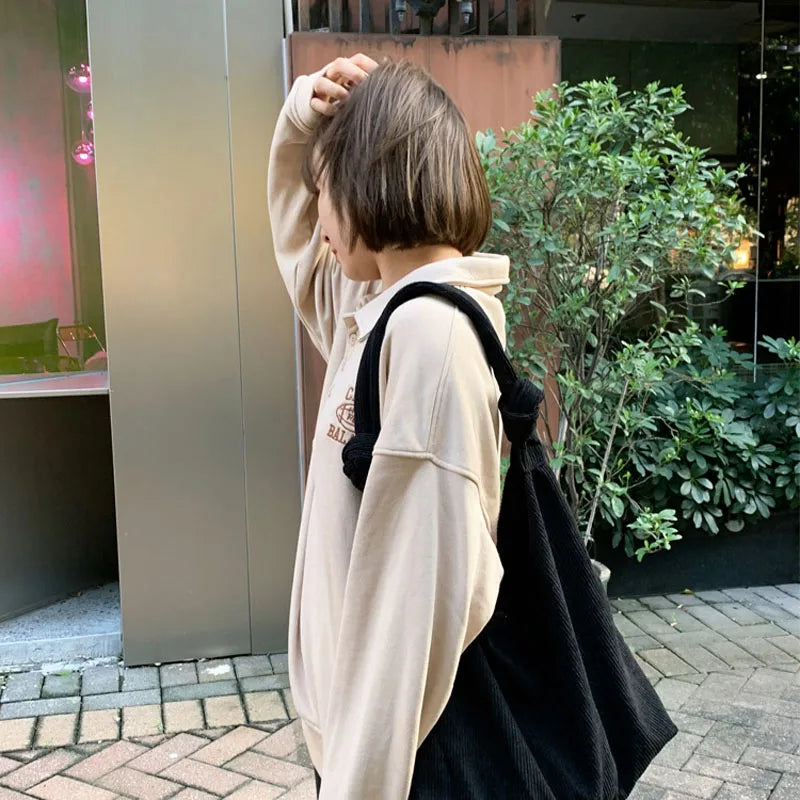 Women's Corduroy Handbag Shoulder Bag Casual Tote Bag