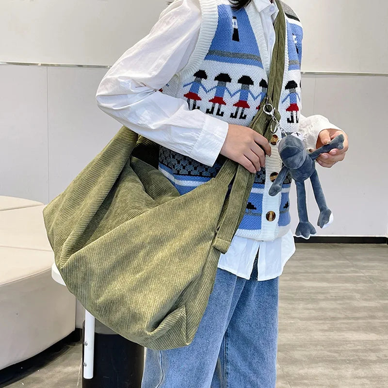 Female Corduroy Shoulder Messenger Bag Student Dumpl...