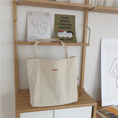 Female Shoulder Bag Canvas Tote Bonjour Embroidery Handbags Large Capacity