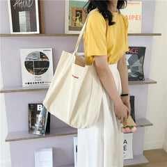 Female Shoulder Bag Canvas Tote Bonjour Embroidery Handbags Large Capacity
