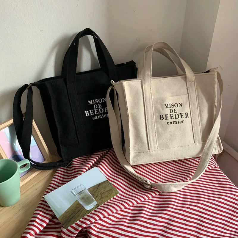 Female Messenger Bags Letter Printing Cloth Tote Bag With Long Shoulder Strap