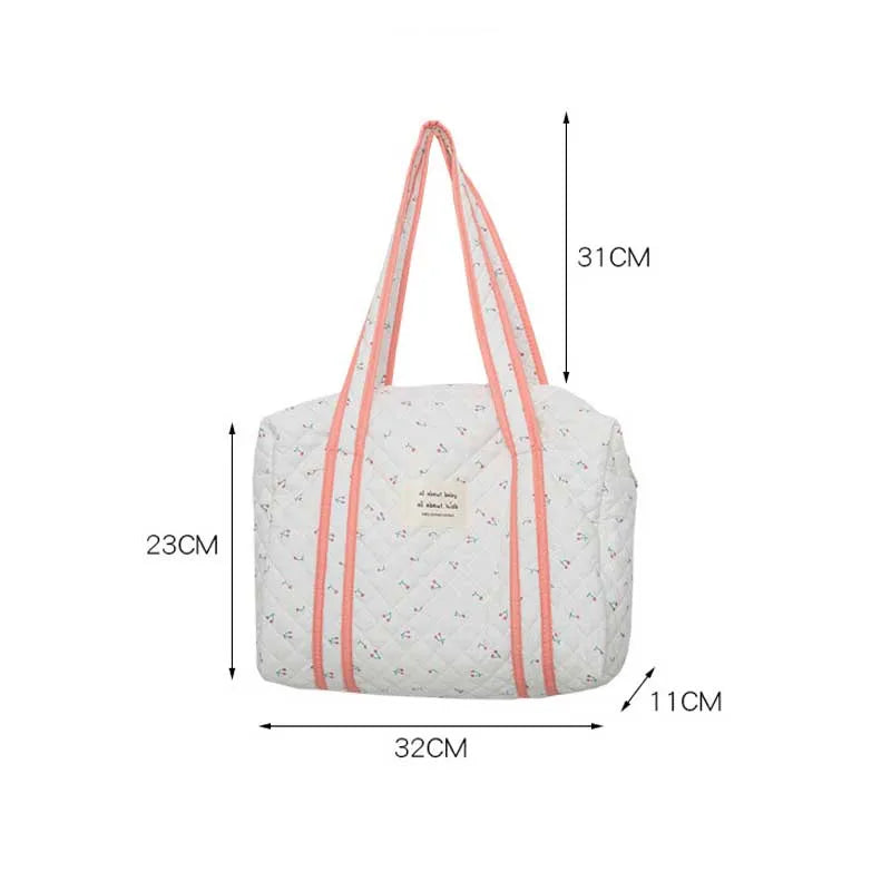Floral Pattern Quilted Cotton Weekender Luggage Bag Large Capacity