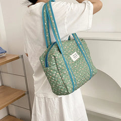 Floral Pattern Quilted Cotton Weekender Luggage Bag Large Capacity