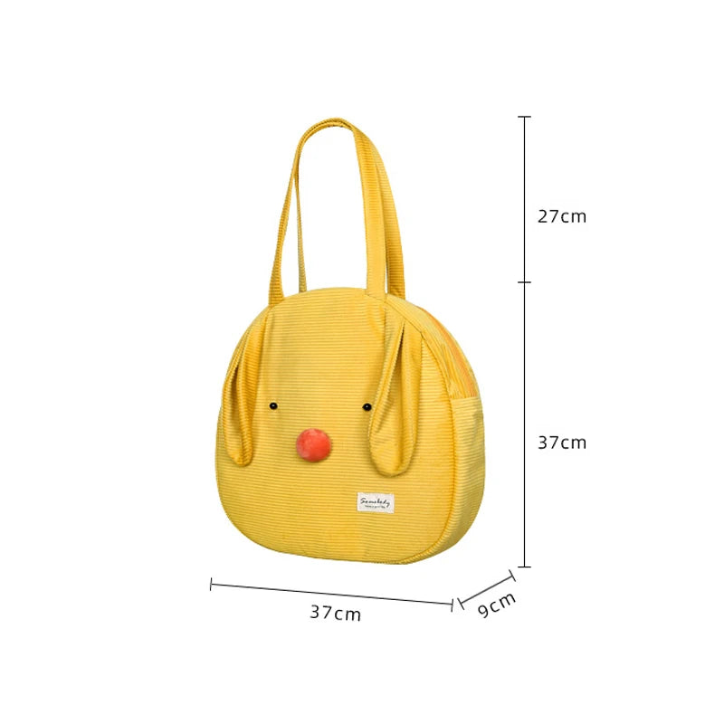 Girl Ellipse Corduroy Tote Bags Zipper Female Soft Shoulder Bag Cotton Hemp
