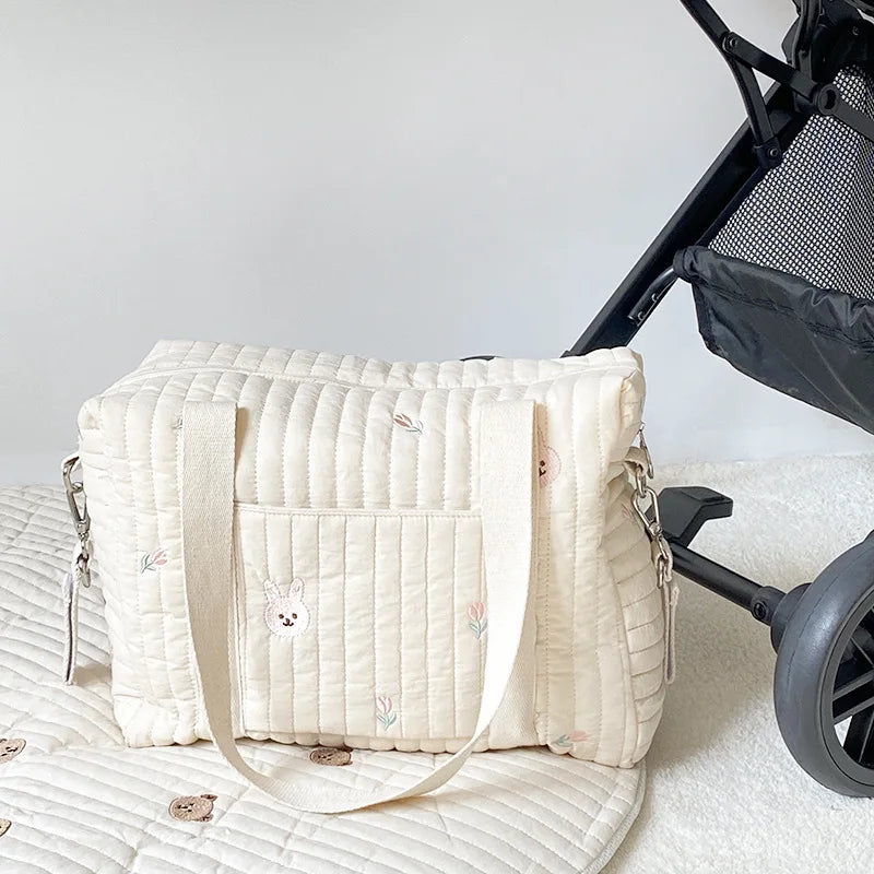 Bear Rabbit Embroidery Portable Mom Baby Shoulder Bag Mummy Travel Handbag