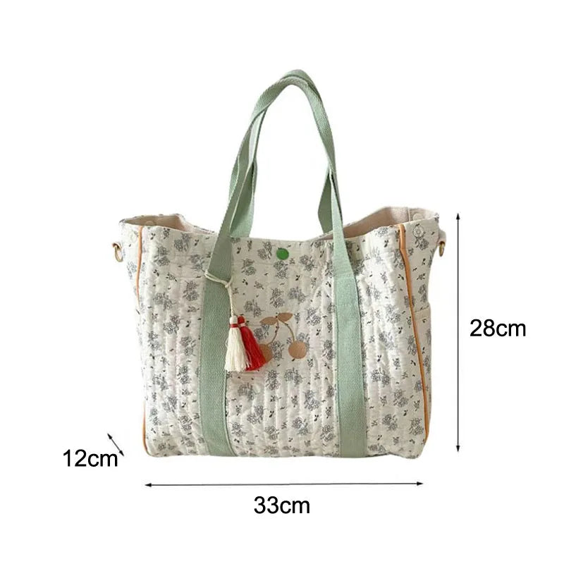Cherry Embroidery Shoulder Bag Cotton Diaper Mother Baby Handbag