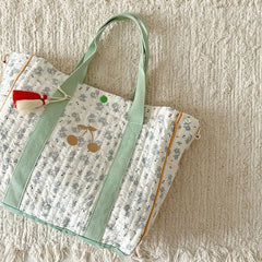 Cherry Embroidery Shoulder Bag Cotton Diaper Mother Baby Handbag