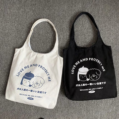 Cartoon Dog Pattern Canvas Tote Bag Eco-Friendly Shopping Bag for Women