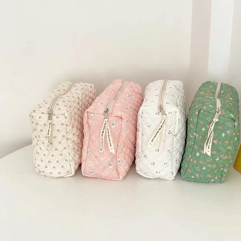 Floral Quilted Cotton Diaper Bag Large Capacity Young Girl Cosmetic Bags