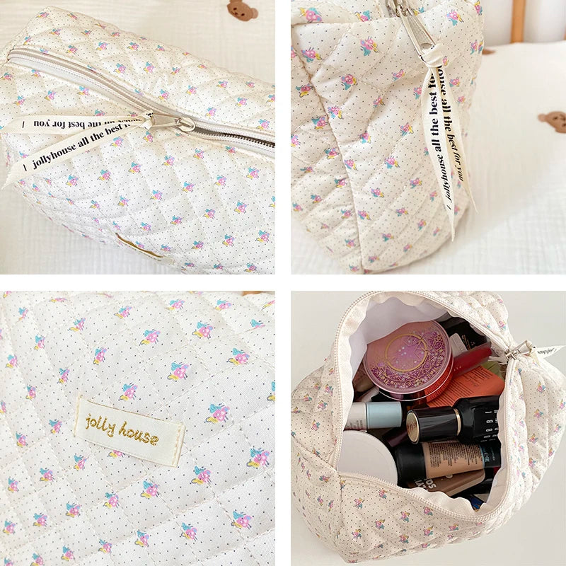 Floral Quilted Cotton Diaper Bag Large Capacity Young Girl Cosmetic Bags