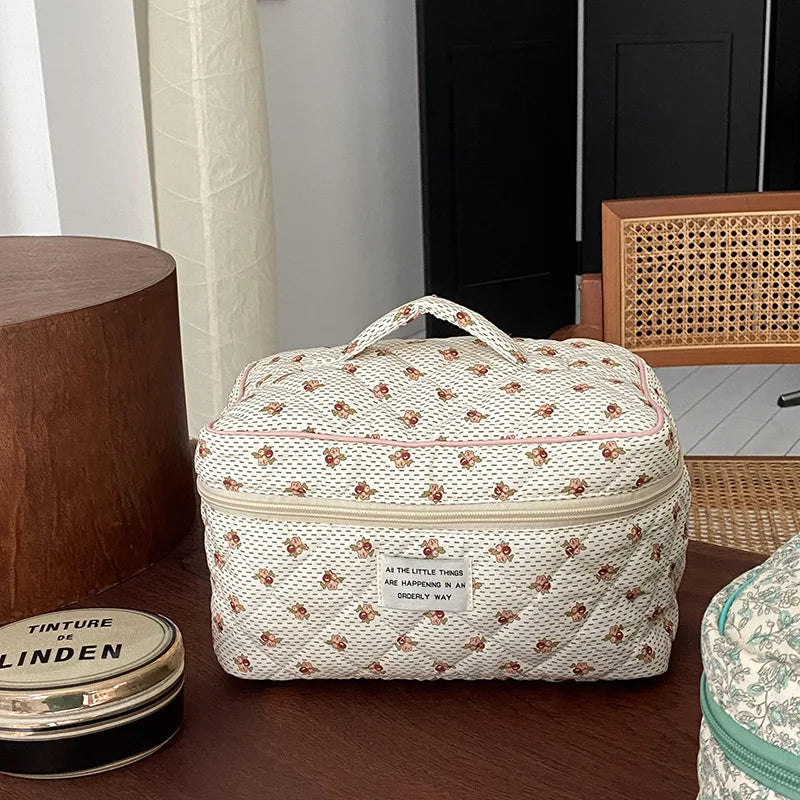 Large Capacity Storage Box Quilted Cotton Beauty Cosmetic Bag