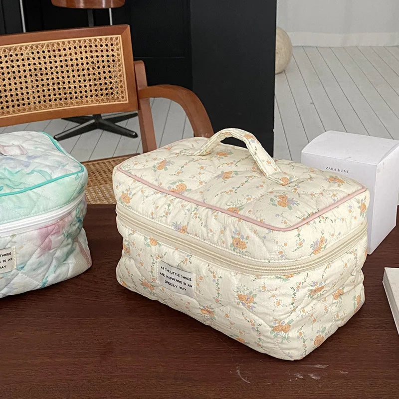 Large Capacity Storage Box Quilted Cotton Beauty Cosmetic Bag