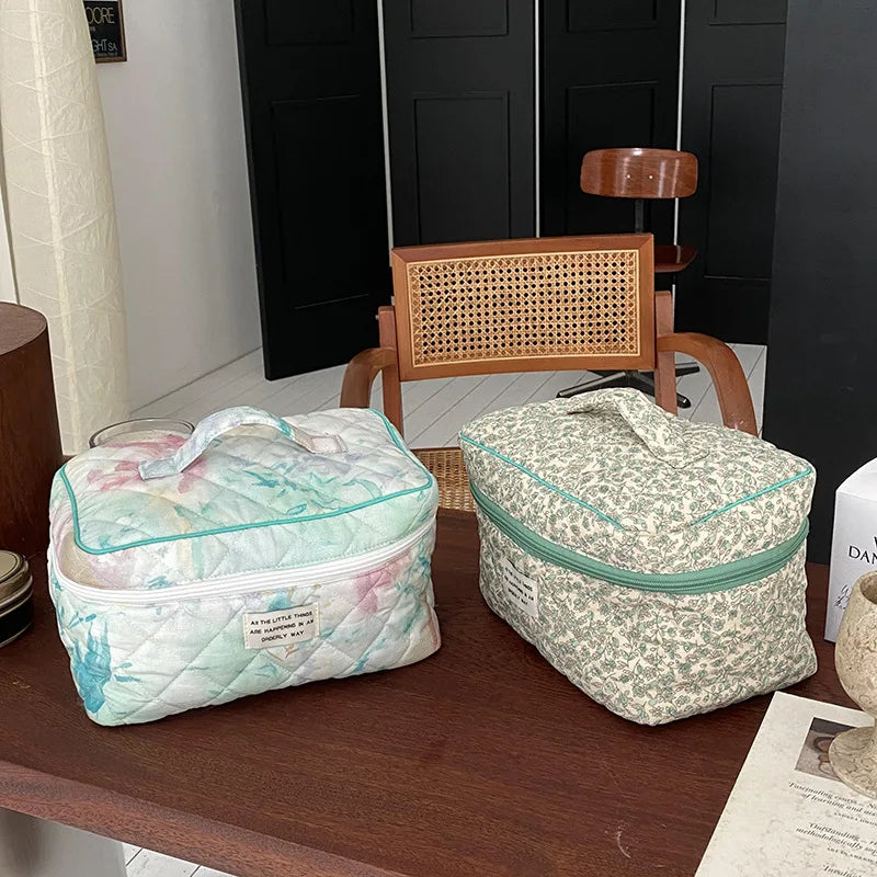 Large Capacity Storage Box Quilted Cotton Beauty Cosmetic Bag