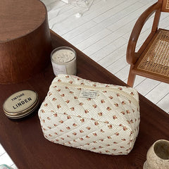 Large Capacity Storage Box Quilted Cotton Beauty Cosmetic Bag