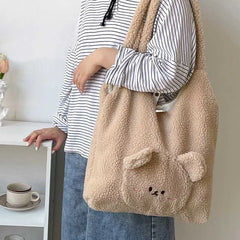 Ladies Winter Warm Lamb Wool Cotton Tote Bag Plush Shoulder Bags