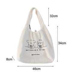 Lamb Faux Fur Women Shoulder Bag Plush Cloth Fabric Cartoon Handbag
