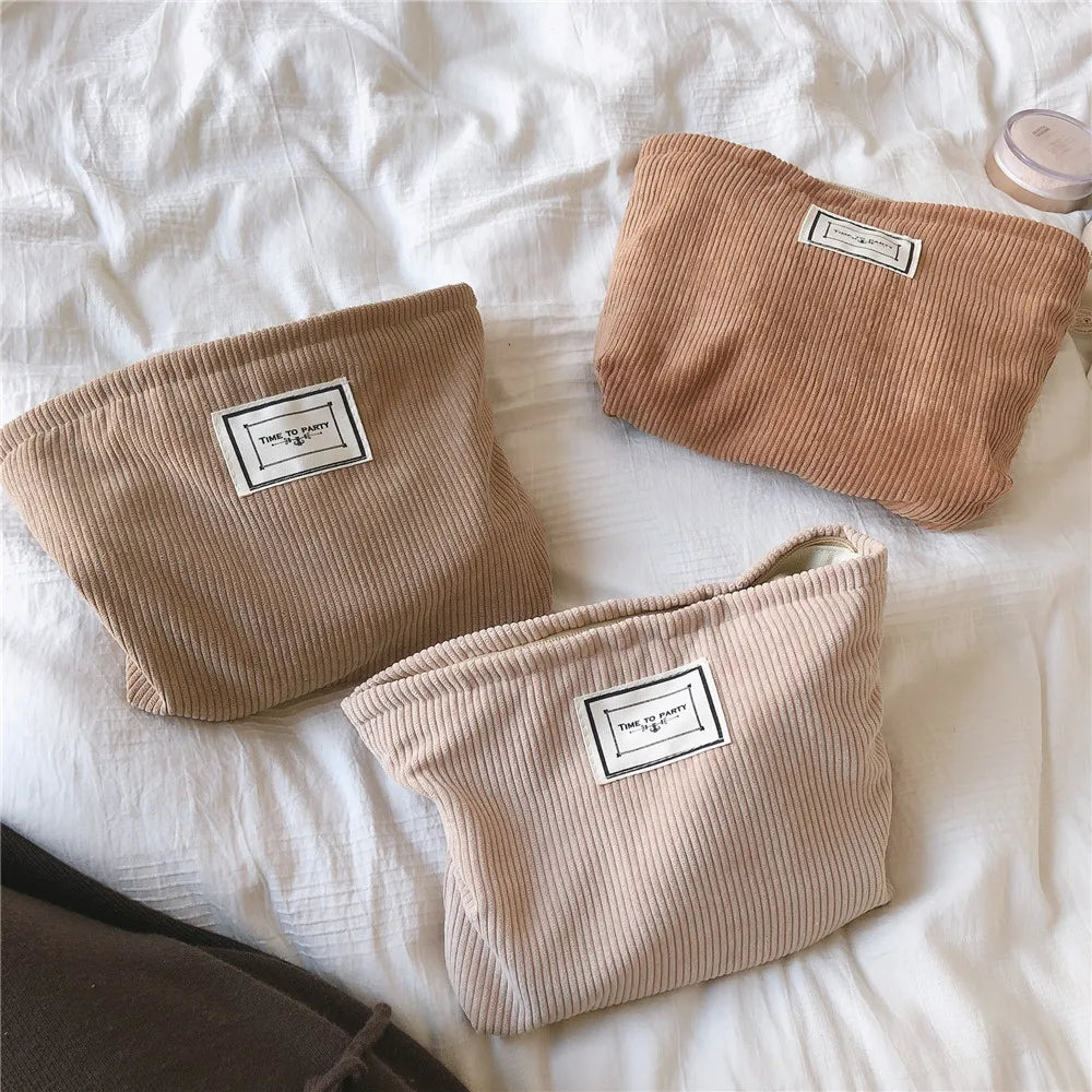 Large Women Corduroy Cloth Cosmetic Bag Zipper Make Up Bags Travel