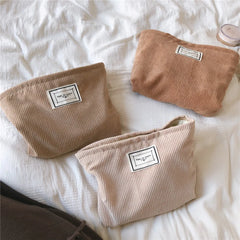 Large Women Corduroy Cloth Cosmetic Bag Zipper Make Up Bags Travel