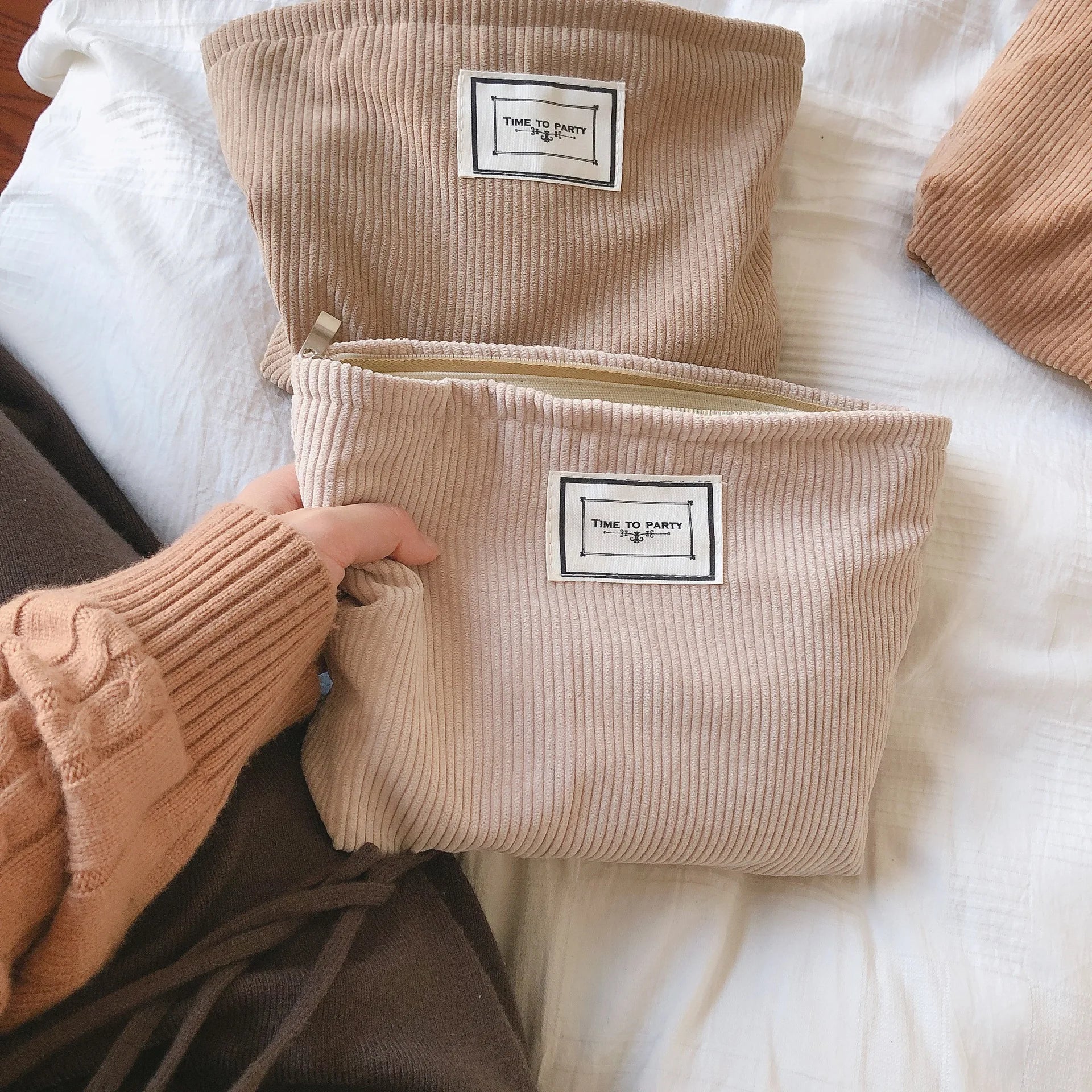 Large Women Corduroy Cloth Cosmetic Bag Zipper Make Up Bags Travel