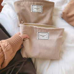 Large Women Corduroy Cloth Cosmetic Bag Zipper Make Up Bags Travel