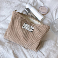 Large Women Corduroy Cloth Cosmetic Bag Zipper Make Up Bags Travel
