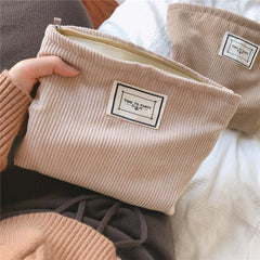 Large Women Corduroy Cloth Cosmetic Bag Zipper Make Up Bags Travel