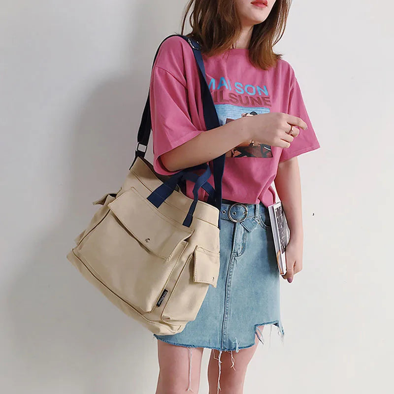 Casual Canvas Shoulder Bag with Adjustable Strap