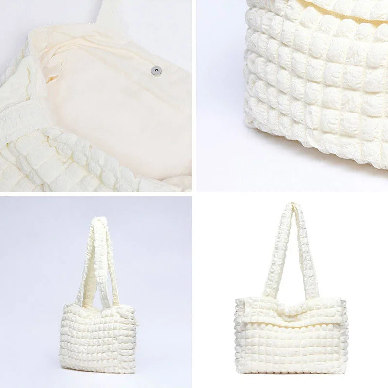 Nylon Tote Bag Quilted Bubble Handbag Lightweight Shoulder Bags