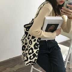 Pink Leopard Shoulder Bag Large Capacity Casual Totes Ladies Canvas Bags
