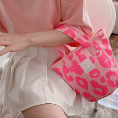 Pink Leopard Shoulder Bag Large Capacity Casual Totes Ladies Canvas Bags