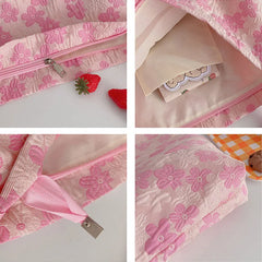 Pink Flower Pleated Handbag Single Shoulder Bag Casual Totes