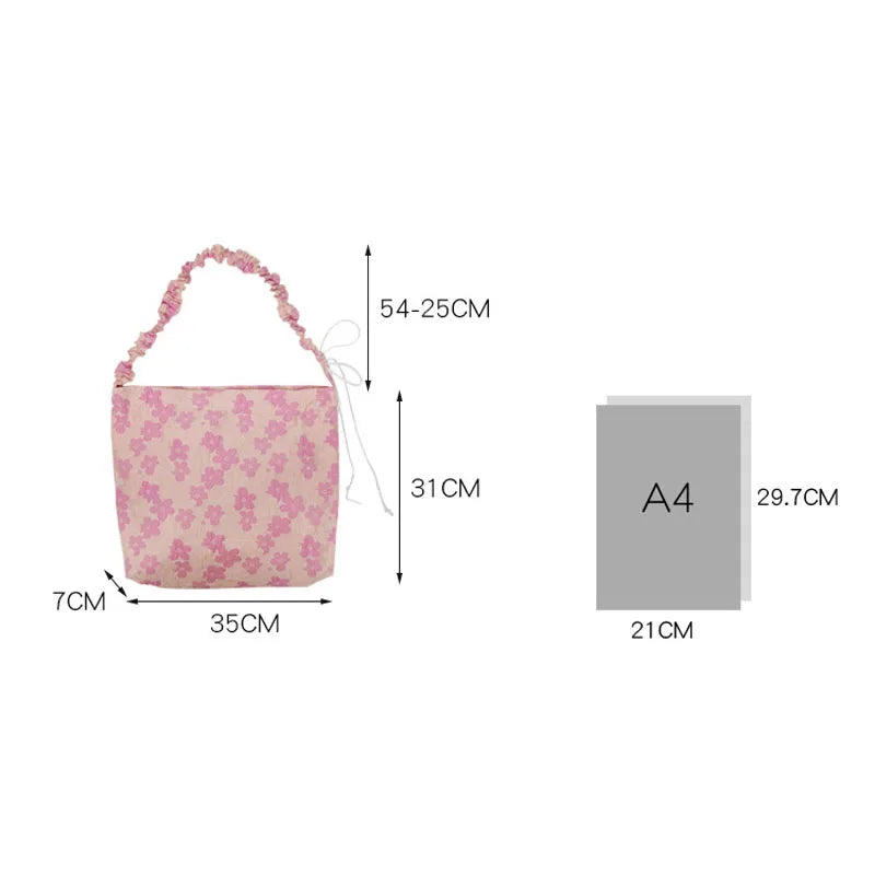 Pink Flower Pleated Handbag Single Shoulder Bag Casual Totes