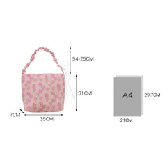 Pink Flower Pleated Handbag Single Shoulder Bag Casual Totes