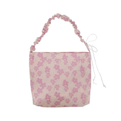 Pink Flower Pleated Handbag Single Shoulder Bag Casual Totes