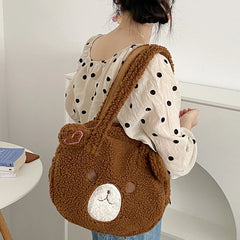 Cartoon Bear Shoulder Bag Plush Purse Handbag with Zipper