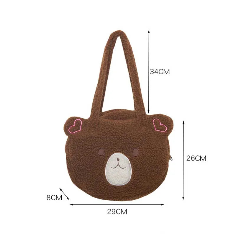 Cartoon Bear Shoulder Bag Plush Purse Handbag with Zipper