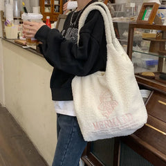 Plush Shoulder Tote Bags Girl Vest Embroidery Handbag