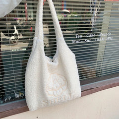 Plush Shoulder Tote Bags Girl Vest Embroidery Handbag