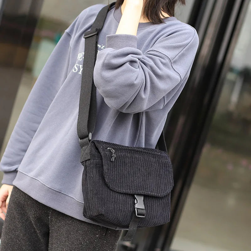 Retro Corduroy Shoulder Bag Square Messenger Bags For Women Handbag