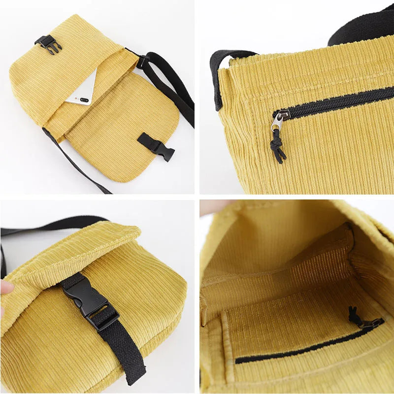 Retro Corduroy Shoulder Bag Square Messenger Bags For Women Handbag