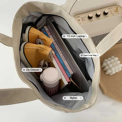 Canvas Shoulder Bag for Women Washable Student Casual Tote Teen Girl Schoolbag