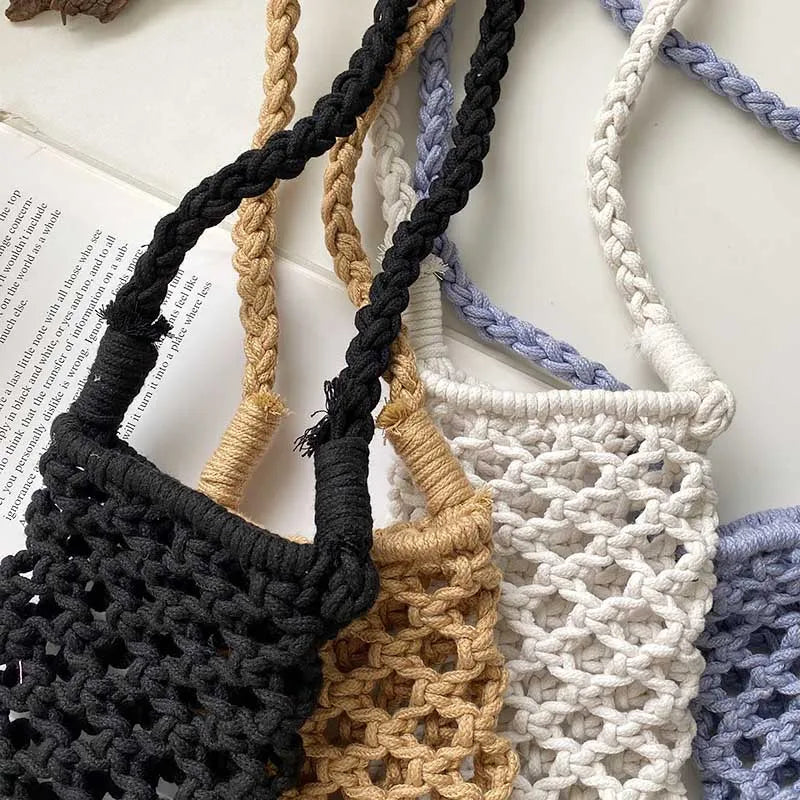 Polyester Cotton Shoulder Bag Knitting Hollow Out Crossbody Purses