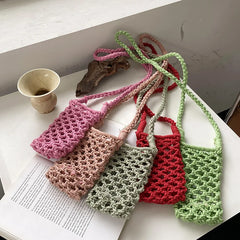 Polyester Cotton Shoulder Bag Knitting Hollow Out Crossbody Purses